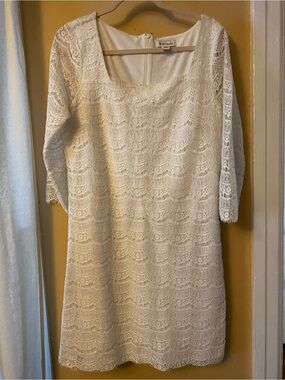 White House Black Market Ivory Lace Long Sleeve Shift Dress